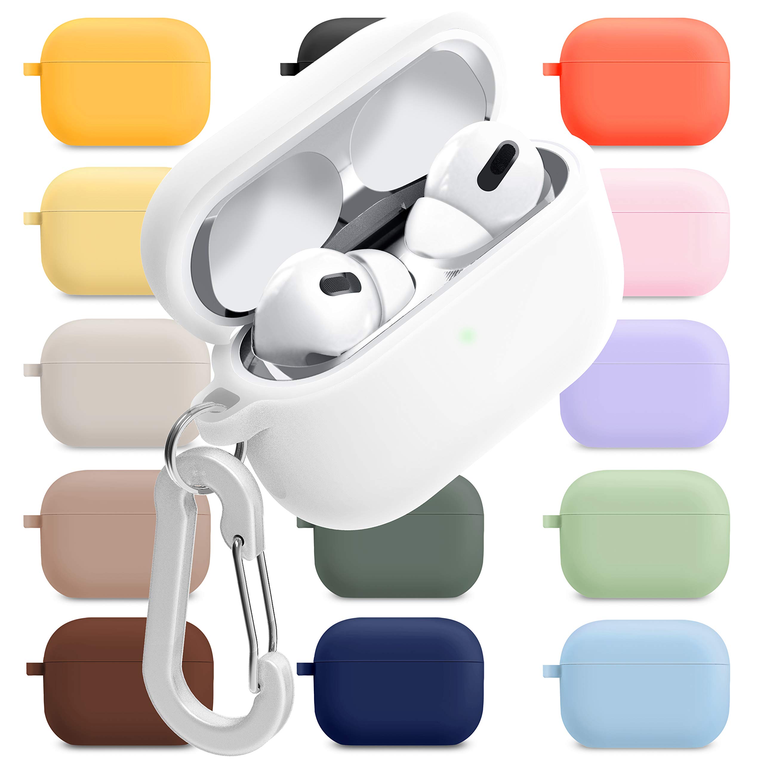 superdivision [3 in 1] AirPods Pro 2 / Pro Silicone Case + Anti-Lost Carabiner + Dust Guard Metal Film, Protective Cover with Keychain for Apple AirPods Pro (2022/2019) [Front LED Visible]
