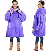 Solaris Wearable Blanket Hoodie for Kids - Warm Soft Gift, Oversized Cozy Sherpa Fleece Sweatshirt Pullover for Teens, Girls, Boys, Large Pocket, Purple
