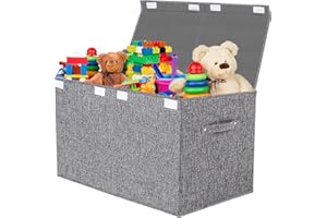VERONLY Large Toy Box Chest Storage with Lid - Collapsible Kids Toys Boxes Organizer Bins Baskets with Handles for Boys,Girls,Nursery,Playroom,Clothes,Blanket,Bedroom( Gray)