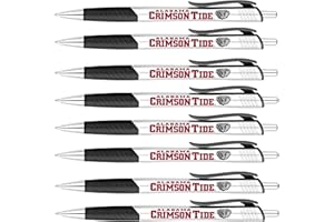 Greeting Pen – University of Alabama Crimson Tide Ballpoint Pen – Stylish Silver Pen with Black Grip Pen and Smooth Writing Ink – Perfect Stocking Stuffer or Graduation - 8 pack (2802)
