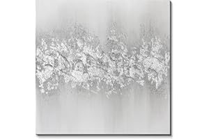 Sofoney - 3D Silver Gray Abstract Canvas Wall Art with Silver Foil and Glitter in Metallic Hues, Heavy Texture 100% Hand Painted Modern Oil Painting Wall Decor for Living Room Bedroom Office - 30"x30"