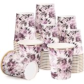WRAPAHOLIC 50 Pcs Floral Paper Cups - 9 oz Purple Flower Disposable Cups, Coffee Cups, Hot/Cold Beverage Drinking Cups for Water Juice, Perfect for Home, Office and Party Supplies