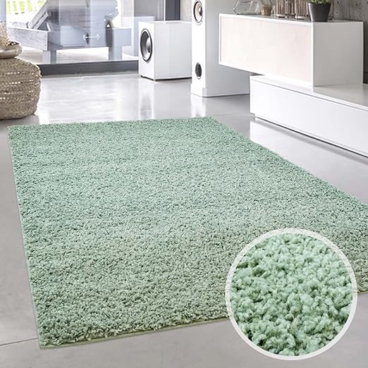 carpet city Shaggy Pastell Teppich Hochflor Langflor Einfarbig/Uni in Pastell-Grün, Mint aus Polypropylen für Wohn-Schlafzimm