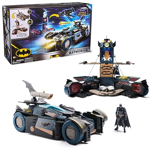 DC Batman, Ultimate Transforming Batmobile Playset, 2-in-1 Batman Playset with Exclusive Figure and Glider, Lights and Sounds, Kids Toys for Boys and Girls 4+