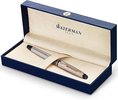 Waterman Expert Rollerball Pen Stainless Steel 23k Gold Trim Fine Point