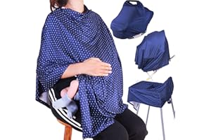 DSYJ Nursing Covers for Breastfeeding Poncho Cover, Soft & Breathable Fabric, 360° Full Privacy Universal Fit Multi Use 8-in-1 for Baby Car Seat Cocoon Feeding Canopy Blue