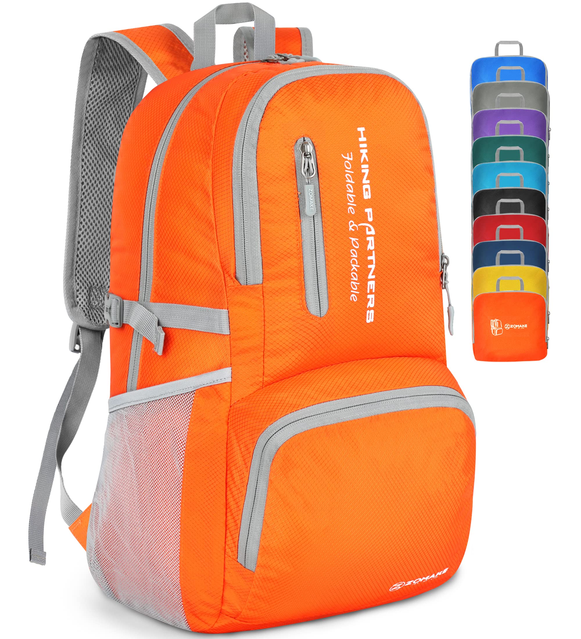 ZOMAKE Lightweight Foldable Backpack, Packable Rucksack 35L Folding Small Back Pack Foldaway Ultralight Daypack for Women Men Travel Hiking Walking (Orange)
