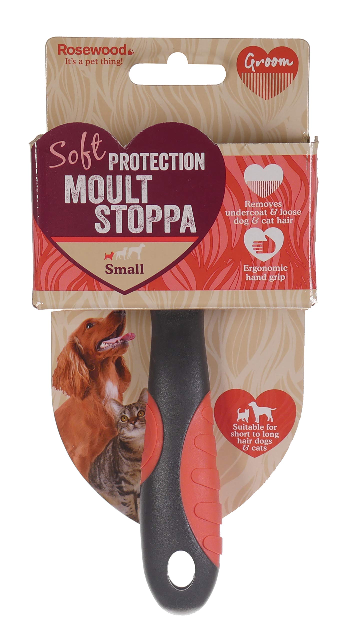 Rosewood Soft Protection Moult Stoppa, Professional Grooming Brush for Dogs & Cats, Medium