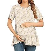 Xpenyo Women's Maternity T Shirts Short Sleeve Tiered Basic Casual Pregnancy Top
