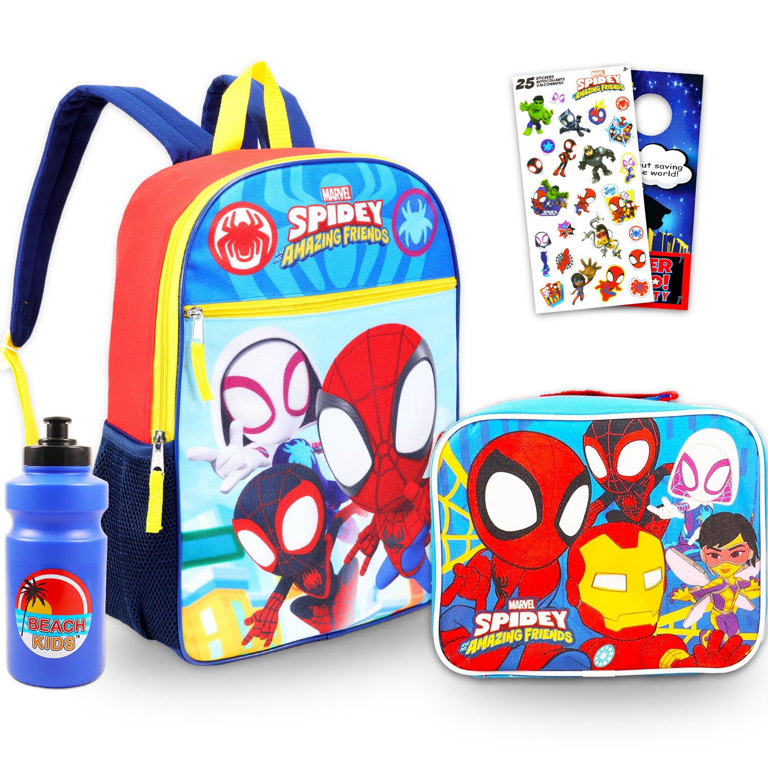 Photo 1 of Marvel Spidey and His Amazing Friends Backpack Set - 5 Pc Spiderman School Supplies Bundle with 16” Backpack for Kids, Spidey Lunch Bag, Water Bottle, Stickers, and More | Spiderman Bag Pack