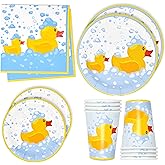 Gift Boutique 96 Pcs Rubber Duck Party Supplies Paper Plate Cup Napkin for Yellow Ducks Ducky Bubble Bath Baby Pajama Birthday Disposable Dinnerware Serves 24