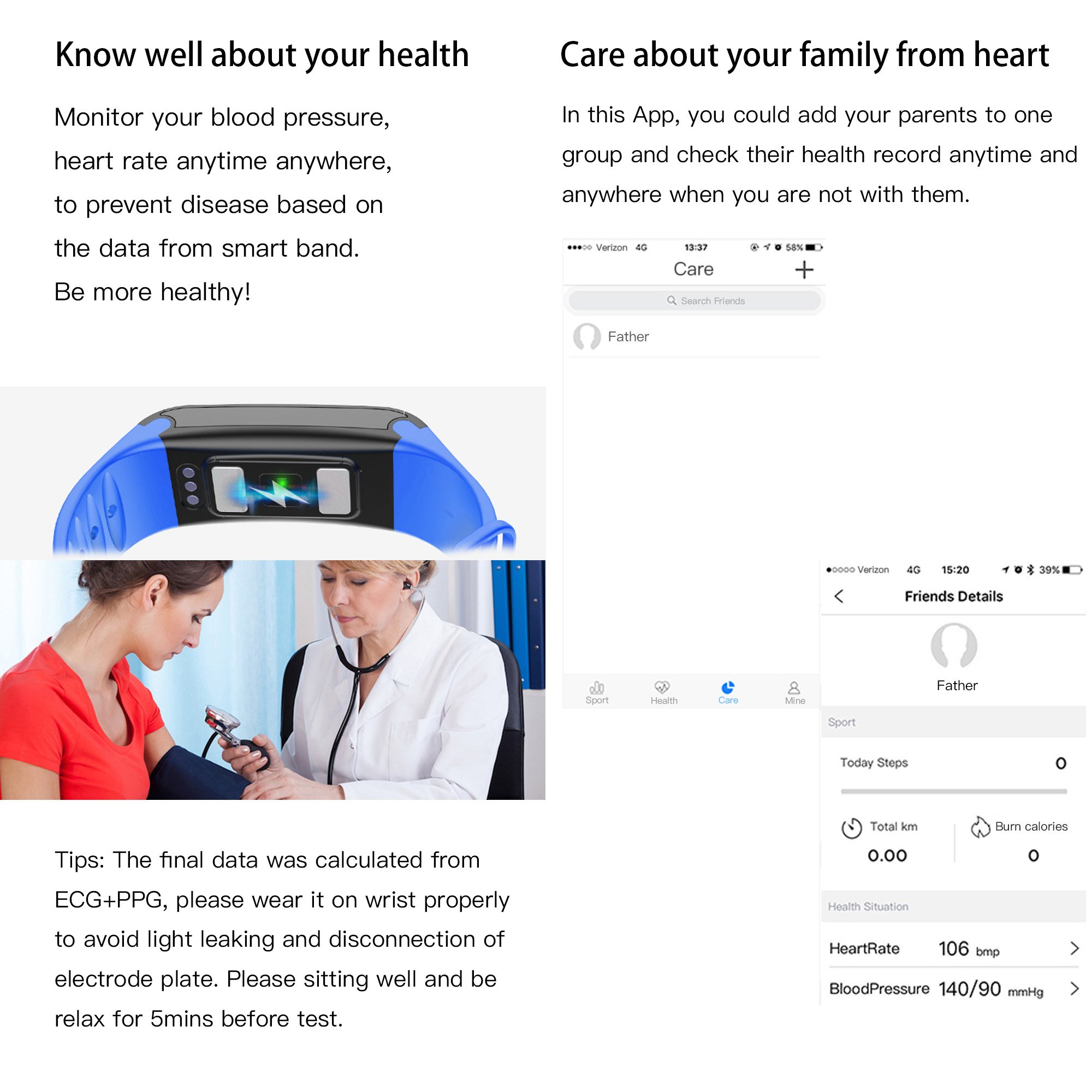 Fitplus Fitness Tracker with Heart Rate Monitor,Waterproof Fitness Watch,Smart Band,Pedometer Activity Tracker,Smart Bracelet with Blood Pressure Monitor,Sleep Monitor,Step Calorie Distance Counter