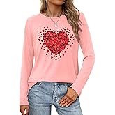 Zylkor Valentine Shirt for Women Cute Love Heart Long Sleeve Casual Tee Tops