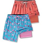 2 Pack: Men's 7" Swim Trunks with Compression Liner, Quick Dry Stretch Swimming Shorts Bathing Suits Swimwear