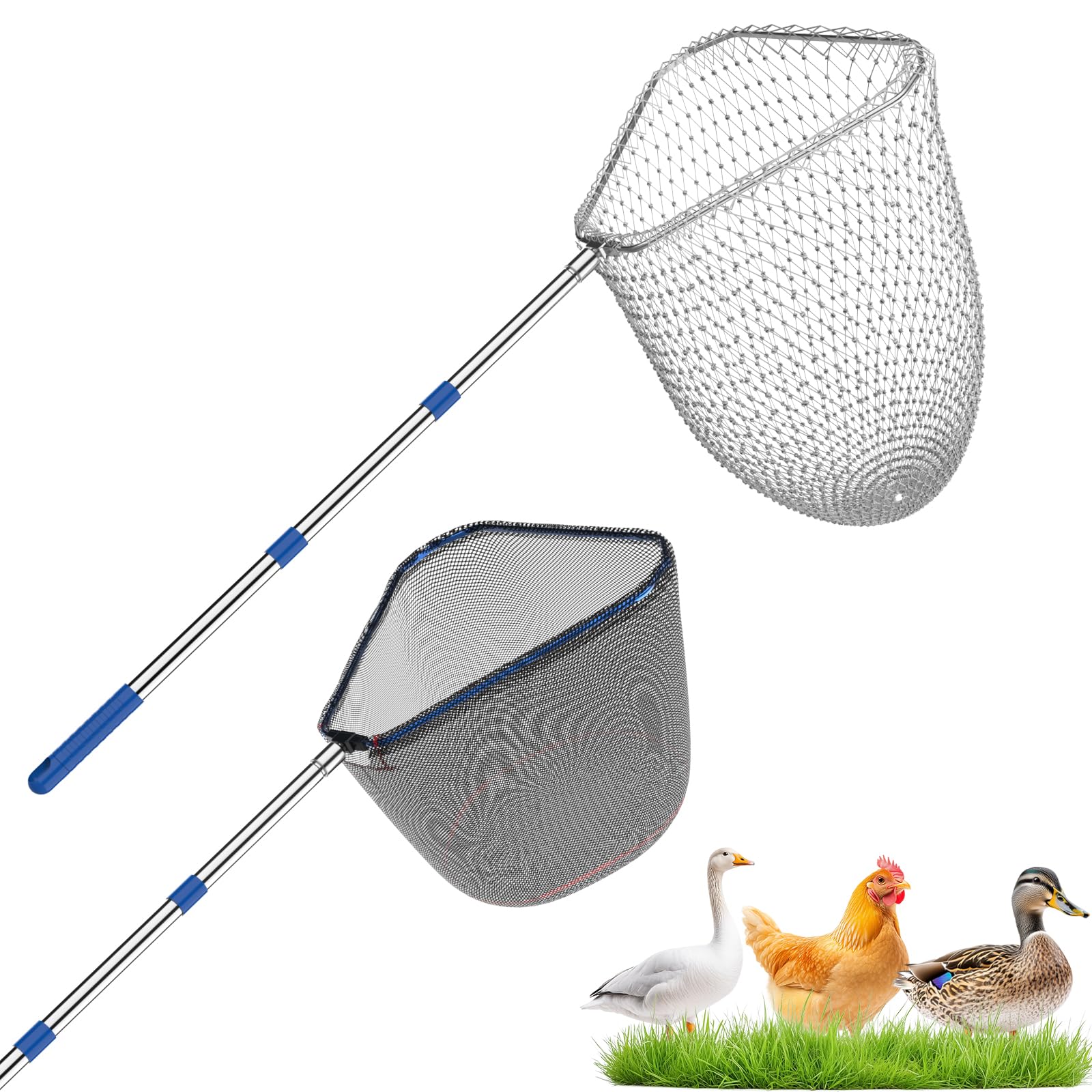 Photo 1 of Viscogrip Chicken Catching Net 2 Pcs, Chicken Net for Chicken Supplies, Stainless Steel Poultry Catcher for Catching Small Chicken, Goose, Ducks, Fish, Birds(2 Nets, 1 Pole Included