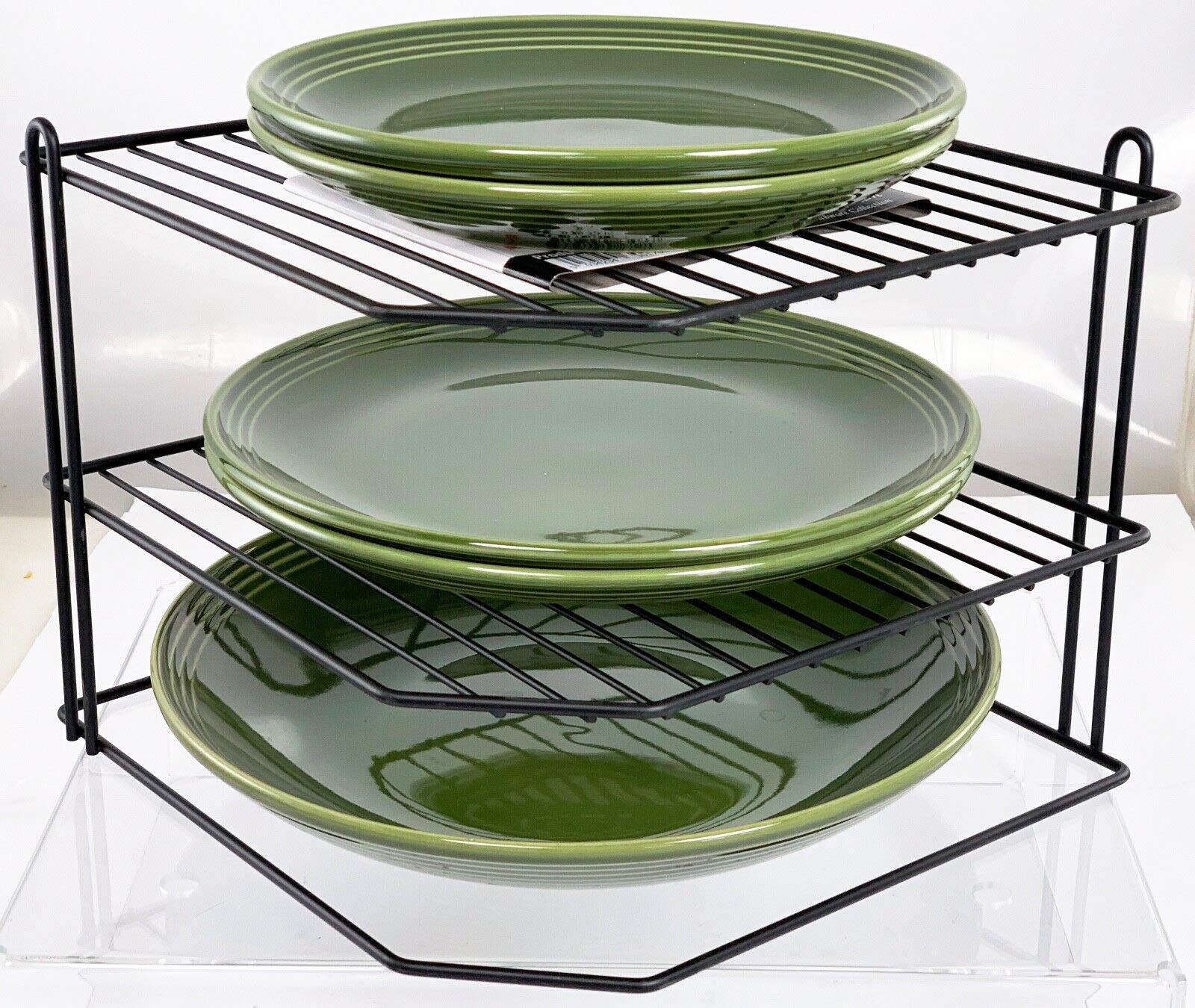 Buckingham 3 Tier Corner Plate Rack Kitchen Cupboard Storage Organiser Premium Quality Dish Rack Space Saving Shelf Organiser for Bowls Plates & Mugs 28 Cm (Black)