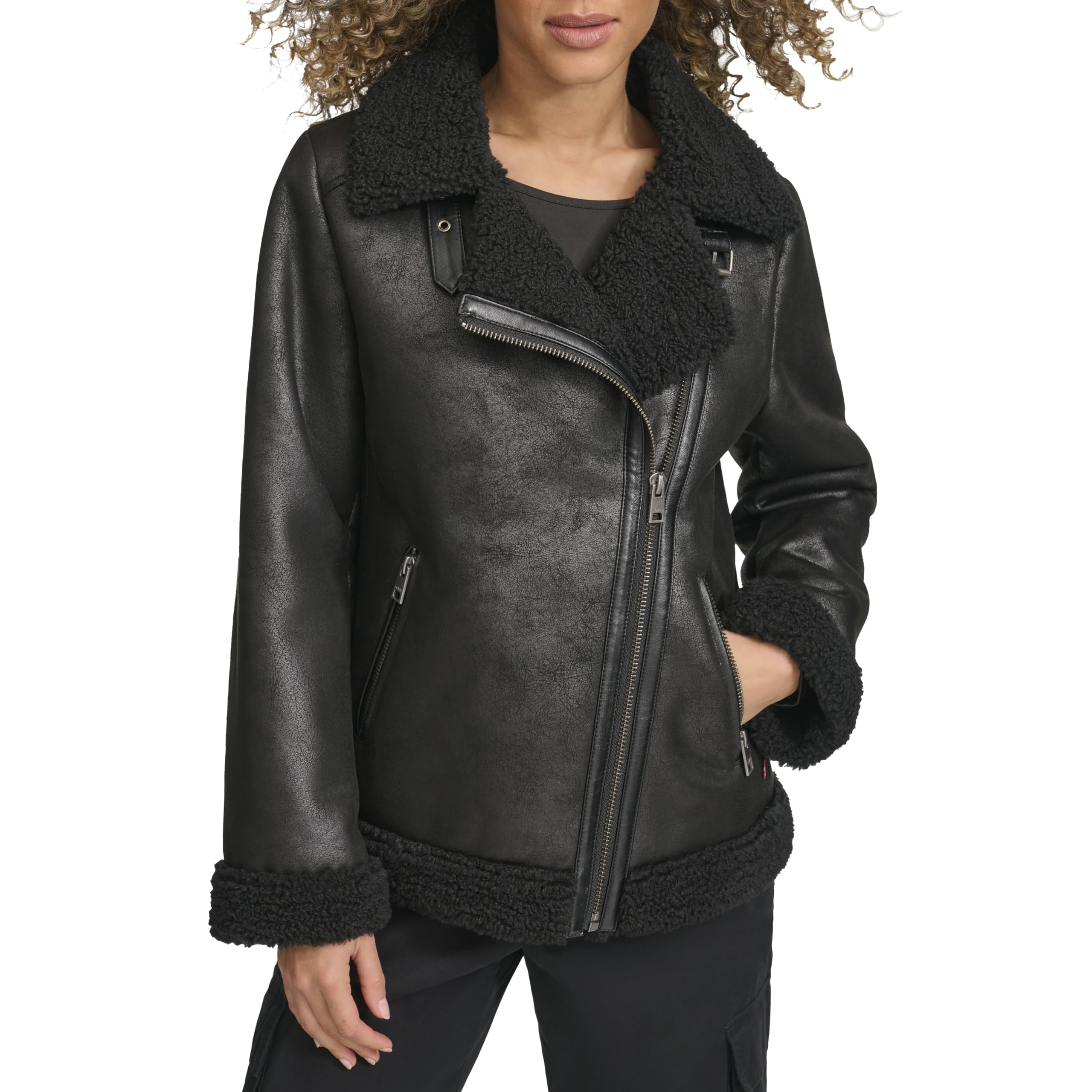 Photo 1 of Levi's Women's Faux Shearling Moto, New Black, Large