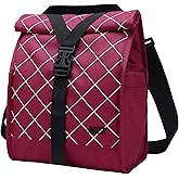 MIER Insulated Lunch Bag Roll Top Lunchbox for Women Men Adults Foldable Rolltop Lunch Tote with Shoulder Strap for Work Office Picnic, Water Bottle Holder, Red