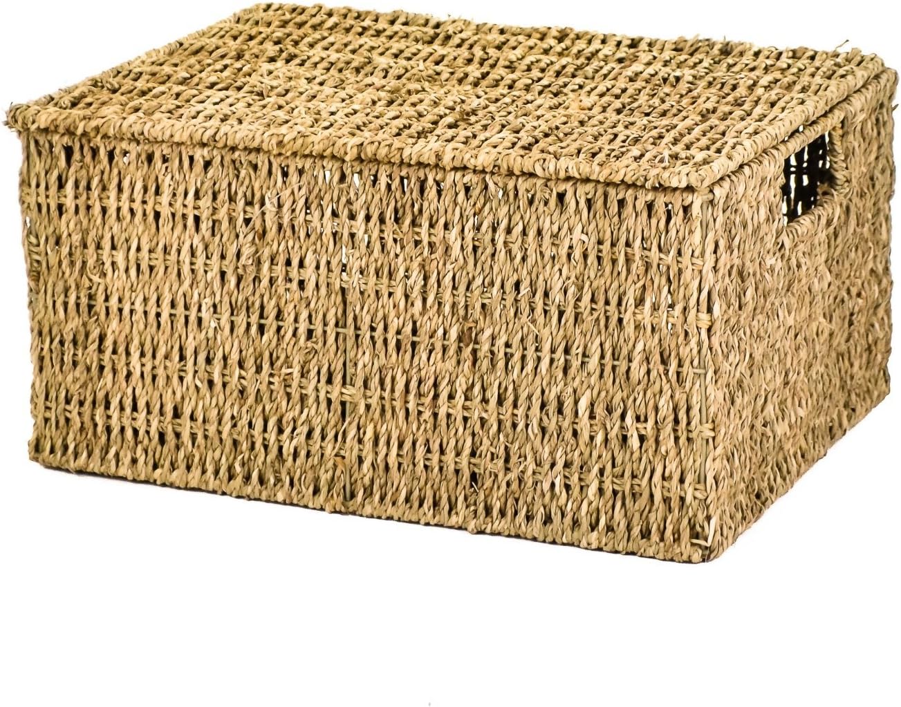 east2eden Lidded Seagrass Storage Hamper Basket in Choice of Sizes