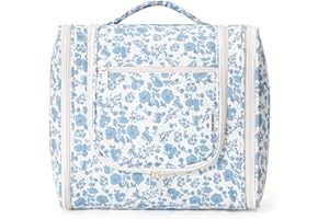 Narwey Hanging Toiletry Bag for Women Travel Makeup Bag Organizer Toiletries Bag for Cosmetics Essentials Accessories (Large, Little Blue Flower)