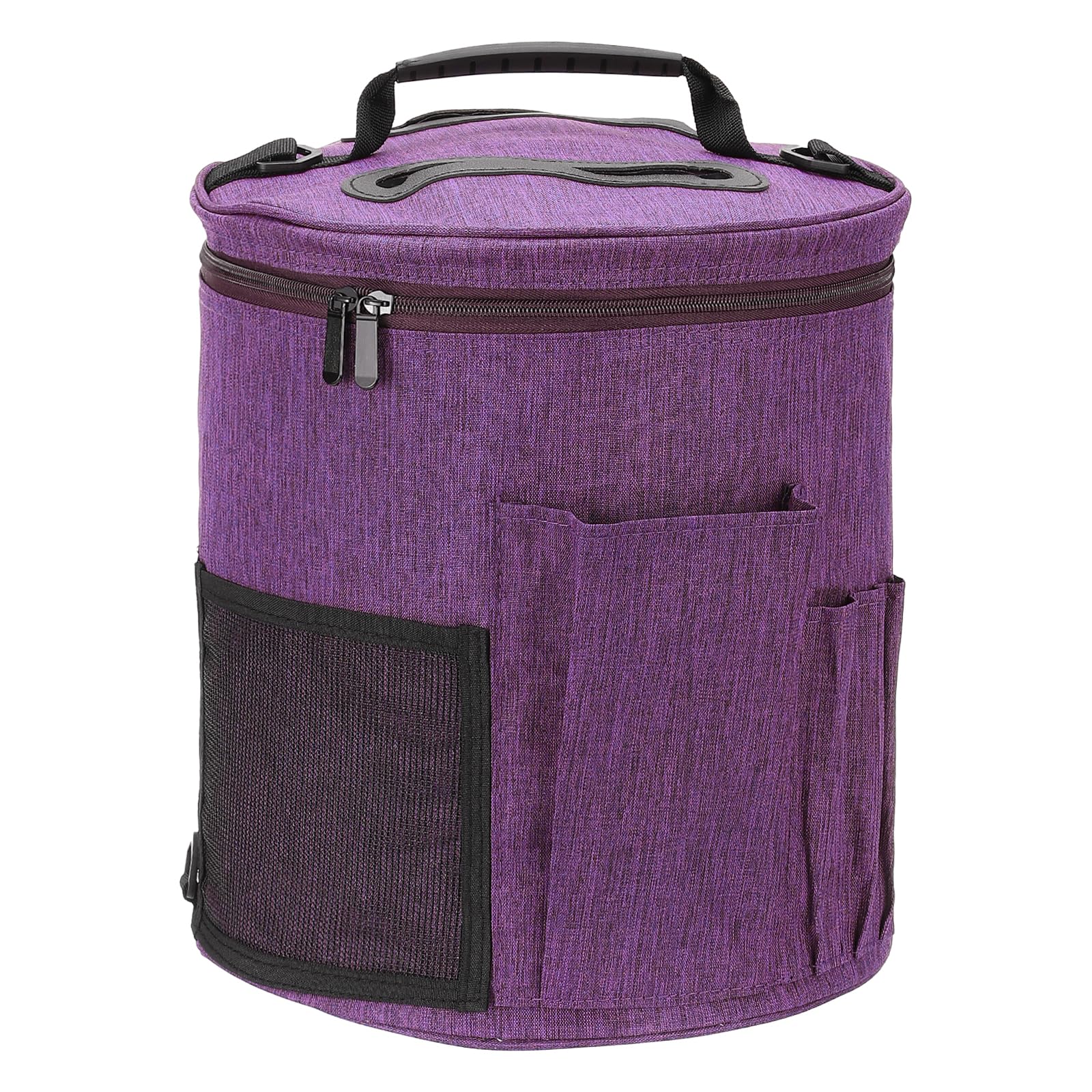 PATIKIL Knitting Bag for Yarn Storage, Large Size Crochet Organizer Strap Case Holder with Sided Pocket for Crocheting Supplies Needles Hooks Tools, Purple
