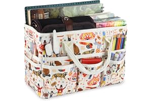 qianshan Craft Organizer Tote Bag with Multiple Pockets, Large Art Storage Caddy with Handles for Art, Craft, Sewing, Make-up，Scrapbooking, Medical, and Office Supplies Storage.Beige Circus