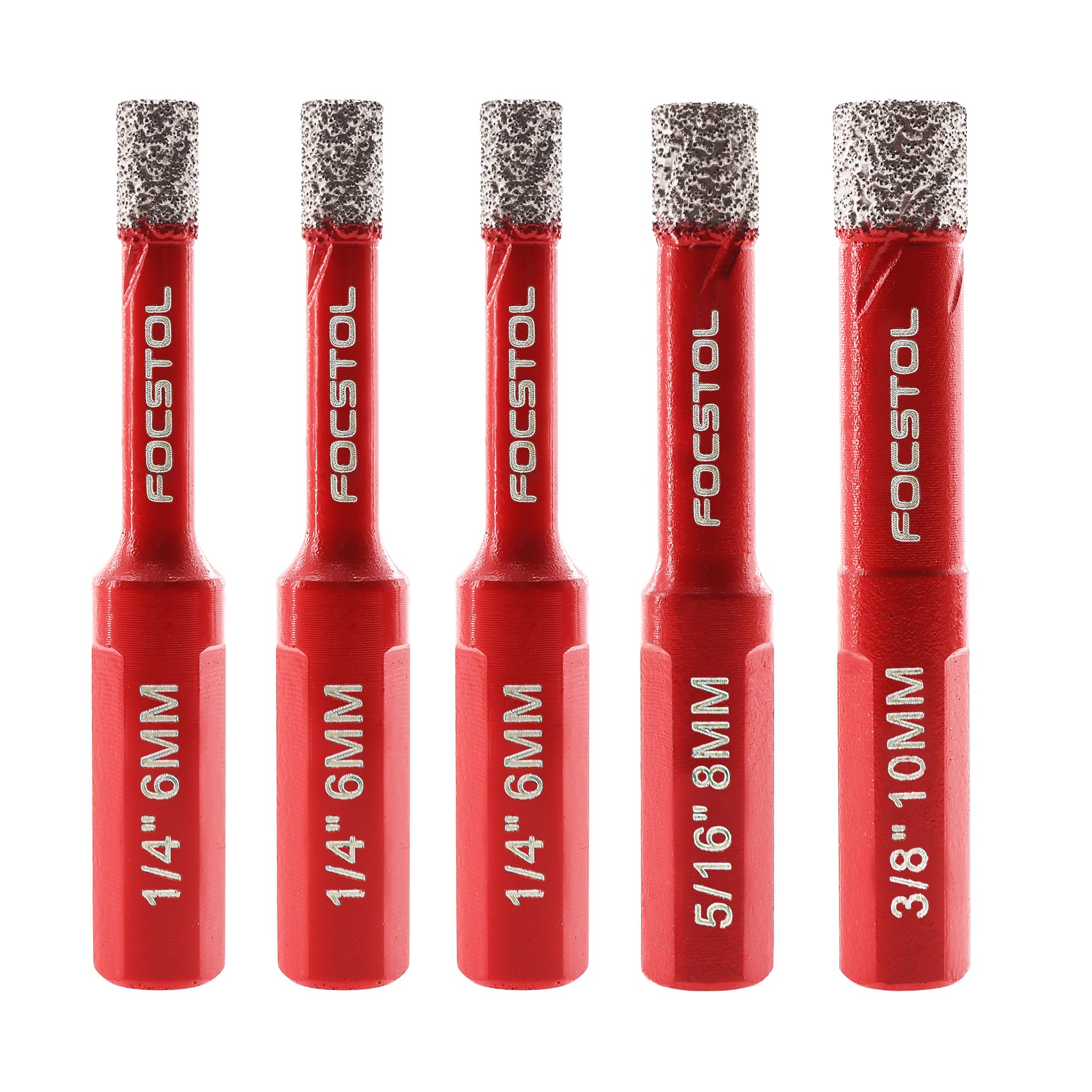 FOCSTOL Dry Diamond Drill Bits Set - 5pcs 6/6/6/8/10mm Diamond Hole Saw Kit with Triangle Shank for Porcelain Tile Ceramic Granite Marble Quartz — image 1