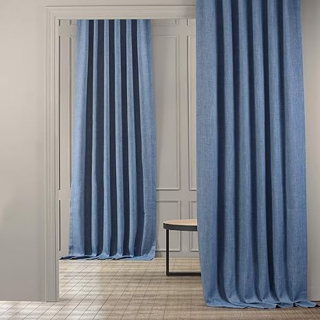 Amazon Com Hpd Half Price Drapes Boch Ln18512 84 Faux Linen Blackout Room Darkening Curtain 1 Panel 50 X 84 Denim Home Kitchen