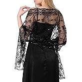 changyexi Shawls and Wraps for Evening Dresses,Women Formal 1920s Sequin Flower Sheer Shawls and Wraps for Wedding-