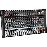 MICNAUX Audio Mixer 16 Channel Professional Mixer Console with 320 DSP Effects, 7-band EQ Sound Mixing Board Digital DJ Mixer w/USB Bluetooth MP3 for Recording, Independent 48V Power & Mute Button