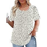 VISLILY Womens-Plus-Size-Summer-Tops Trendy Puff Short Sleeve T Shirts Cute Flowy Pleated Blouses Casual Crewneck Tunics Tee