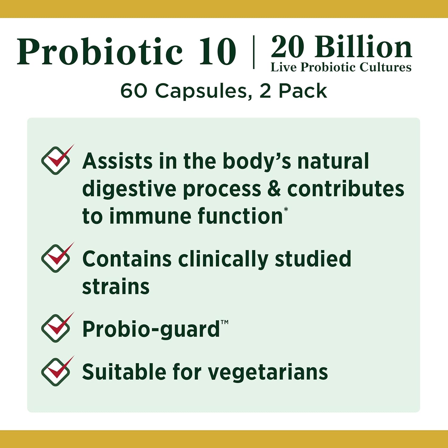 Ultra Strength Probiotic 10 by Nature's Bounty, Dietary Supplement, Advanced Support for Digestive Balance and Healthy Immune Function, 60 Count (Pack of 2): Health & Personal Care