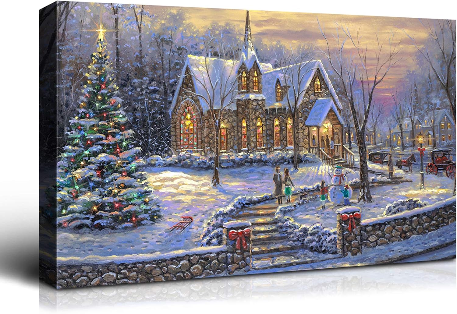 Paintings - Denozer - Canvas Wall Art Christmas Eve Painting Artwork for Home Wall Decor,Stretched and Framed Ready to Hang - 30x20 inches