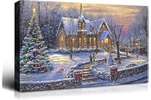 Denozer Christmas Canvas Wall Art Prints Lighted Christmas Tree Picture Red Wine Wall Painting Artwork for Home Decor - 36x24 inch