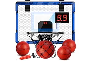 MOLUTSODY Basketball Hoop Indoor for Kids, Over The Door Basketball Hoops with LED Lighting & Audio Scoreboard, Mini Basketball Hoop Basketball Toys Gifts for 5 6 7 8 9 10 11 12 Year Old Boys Girls (Blue)