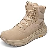 NORTIV 8 Men's Wide Toe Box Work Military Tactical Boots Barefoot Hiking Low Drop Leather Side Zipper Motorcycle Combat Boots Pikes