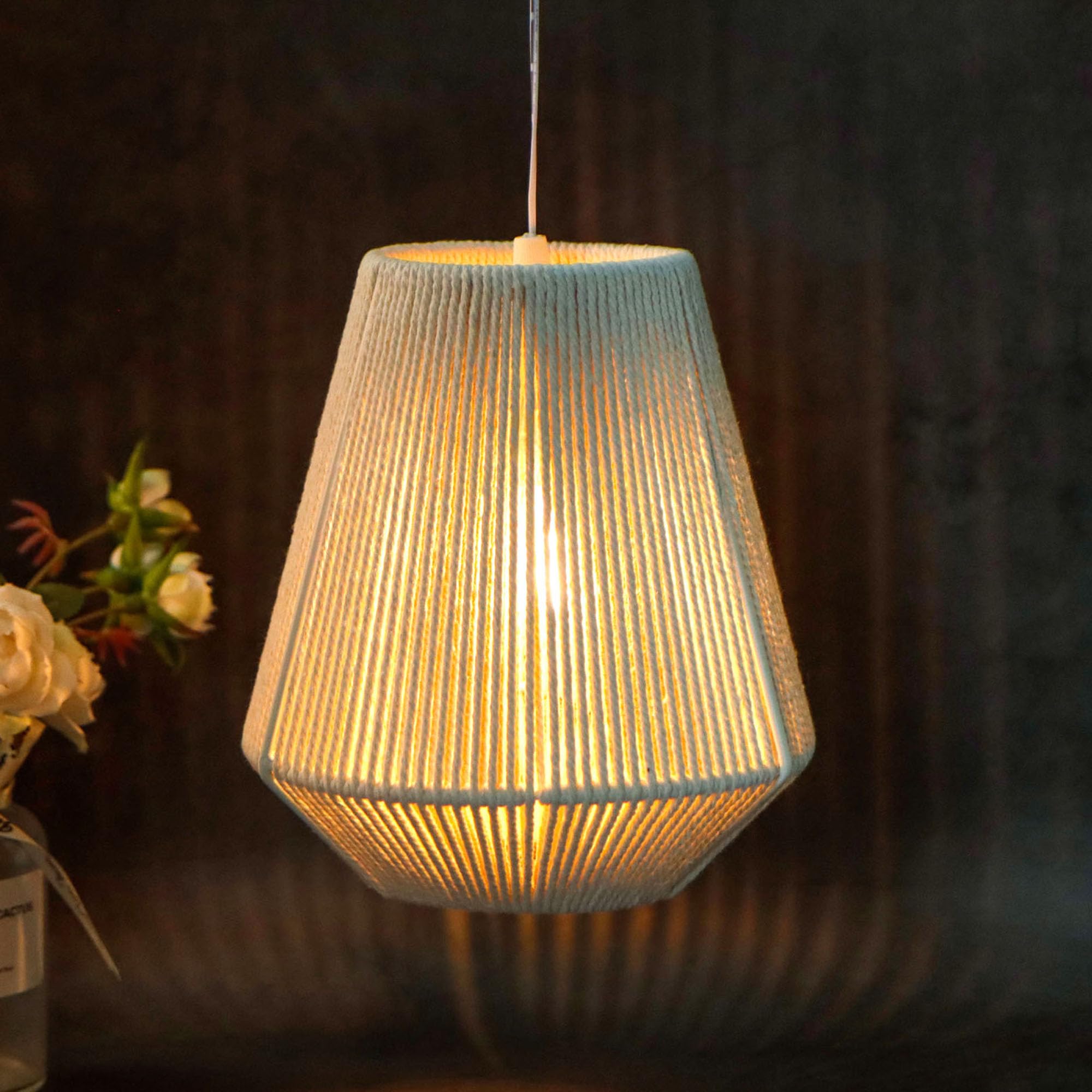 Photo 1 of JHY DESIGN Battery Powered Hanging Lamp 8" H Braided Cotton Rope Decorative Pendant Lamp Battery Lamp with 6 Hours Timer for Bar Bedroom Patio Indoor Outdoor Living Room