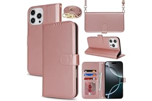 Jaorty Phone Case for iPhone 16 Pro with Card Holder,Wallet Case for iPhone 16 Pro with Crossbody Shoulder Strap for Women,Anti-Lost Magnetic Cover Purse,6.3 Inch,Smooth Rosegold