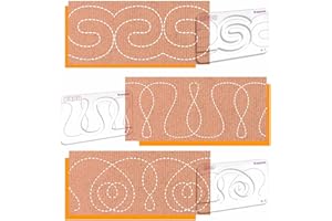 Kapyoo 3Pcs Free Motion Quilting Templates with Non-Slip Grips, Quilting Ruler and Templates for Industrial & Domestic Machines, Beginner-Friendly Reusable Stencils for DIY Quilt Designs (25 Series A)
