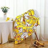 SmoothNovelty Cute Rubber Duck Throw Blanket All Season Cartoon Decorative Fleece Blankets Ducky Soft Cozy Flannel Carpet for Bed Chair Car Sofa Couch Bedroom(Yellow,White,50 X 40)