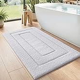 DEXI Bathroom Rug 43x24, Non Slip Washable Bath Mat for Shower Floor, Extra Large Absorbent Soft Bathmat with Rubber Backing, Quick Dry Microfiber Carpet, White