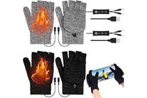 JaGely 2 Pairs USB Heated Gloves Winter Hand Warmers Gloves with 3 Temperature Adjustment Full and Half Hands Heated Fingerless Mitten Washable for Indoor and Outdoor Winter Hiking Skiing Sports Work