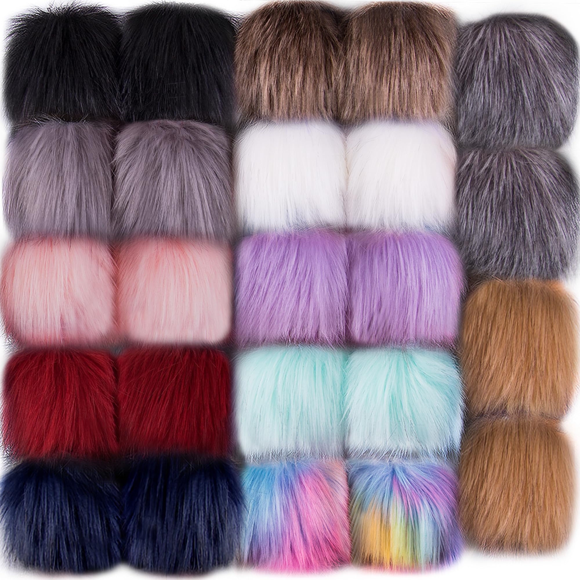 SIQUK 24 Pcs Faux Fox Fur Fluffy Pom Pom Balls with Elastic Loop for Hats, Keychains, Scarves, Gloves, Bags & Accessories (12 Bright Colours, 2 Pcs Each Colour)