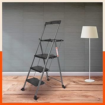 Bathla Boost Pro 3-Step Foldable Steel Ladder with Anti-Slip Steps, Tool Tray & Multi-Utility Handle