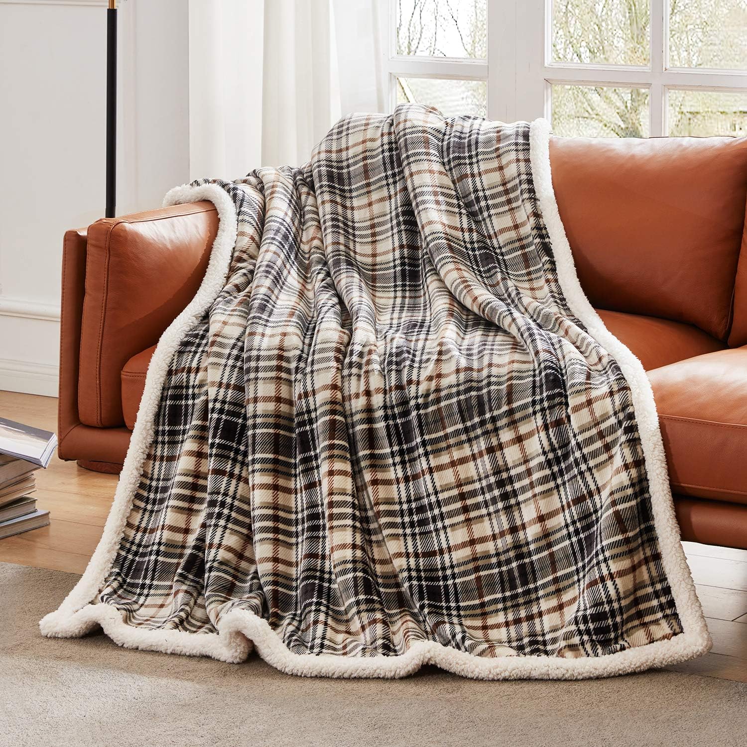 Touchat Sherpa Plaid Throw Blanket, Fuzzy Fluffy Cozy Soft Blanket, Fleece Flannel Plush Twin Size Microfiber Blanket for Couch Bed Sofa (60" X 70", Plaid Brown): Home & Kitchen