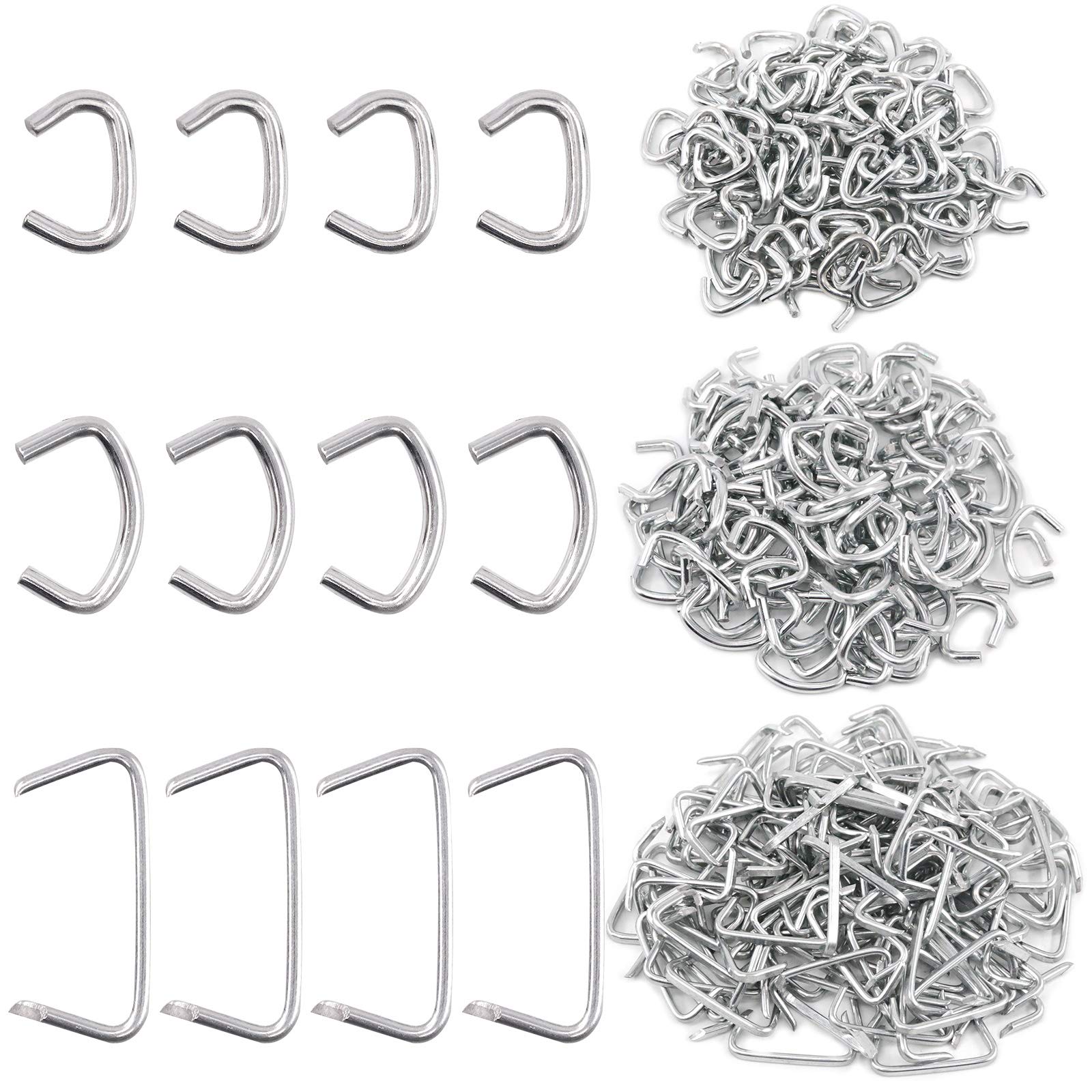 Keadic 1500Pcs 3/8" 1/2" 3/4" Galvanized Hog Rings Assortment Kit, Professional Upholstery Hog Rings Installation Kit for Furniture Upholstery, Bungee Shock, Meat & Sausage Casings, Animal Pet Cages
