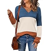 Zeagoo Womens 2026 Fall Sweaters Casual Long Sleeve Ribbed Knit Pullover V Neck Lightweight Crochet Pullover Sweater Top