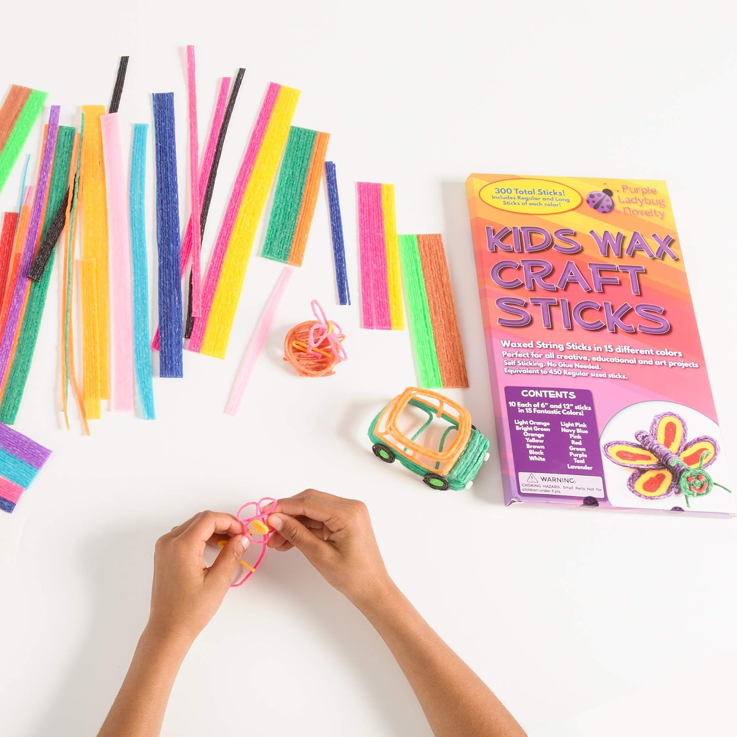 PURPLE LADYBUG Wax Craft Sticks for Kids Age 4+, Easter Gifts for Kids,15 Colors, 6-Inch & 12-Inch, 150 Each, Arts and Crafts - Image 4