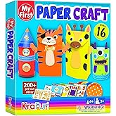 KRAFUN My First Safari Animal Paper Craft Kit, 16 DIY Arts and Crafts Zoo Animal, Organized Craft Activities Supplies Box Assembling Creative Toys for Toddlers, Boys, Girls 3-8 Years Old