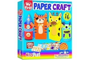KRAFUN My First Safari Animal Paper Craft Kit, 16 DIY Arts and Crafts Zoo Animal, Organized Craft Activities Supplies Box Assembling Creative Toys for Toddlers, Boys, Girls 3-8 Years Old